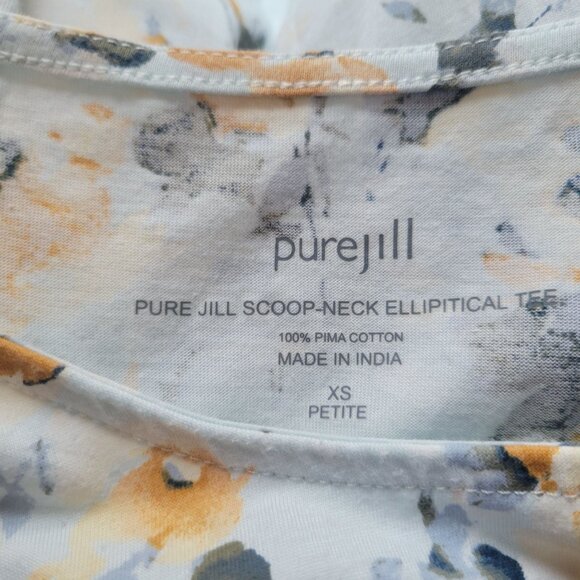 Pure Jill Scoop-Neck Elliptical Tee XS Petite 100% Pima Cotton Floral Print - Picture 2 of 4